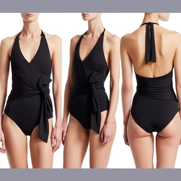 NWD Onia [ XS ] Elena Tie Front Halter One Piece Swimsuit‎ in Black - Picture 1 of 12